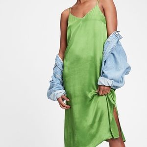 Green Shimmer Cami Slip Midi Dress